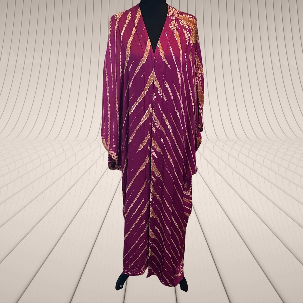 YFB Elegant Resort Wear Kaftan in Magenta and Gold OS